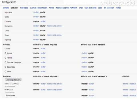 configurar etiquetas de mensajes gmail