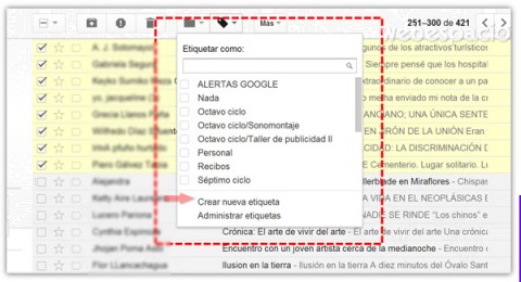 crear etiqueta para mensajes gmail