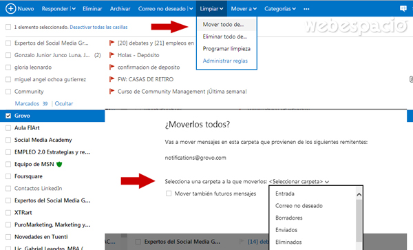 archivar mensajes en carpetas de outlook