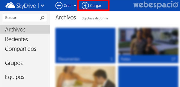 cargar archivos en skydrive de outlook