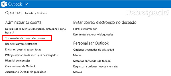 configurar cuentas de correo en outlook