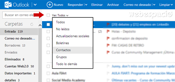 filtrar mensajes en outlook