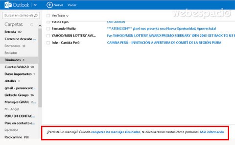 recuperar mensajes eliminados en outlook