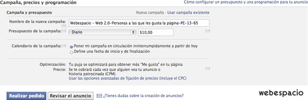 monto y forma de pago de un anuncio facebook