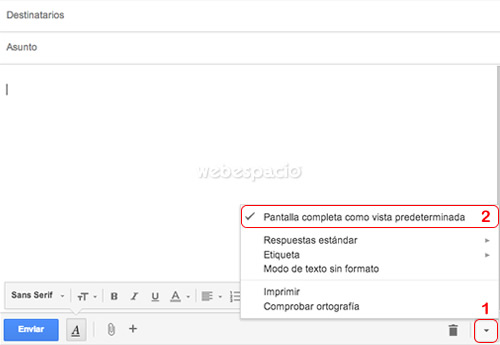 configurar pantalla completa gmail