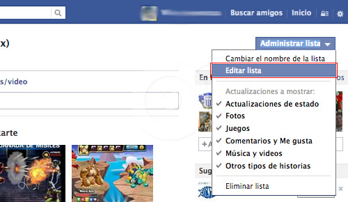 editar lista facebook