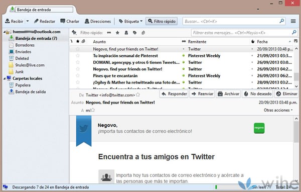 bandeja entrada thunderbird