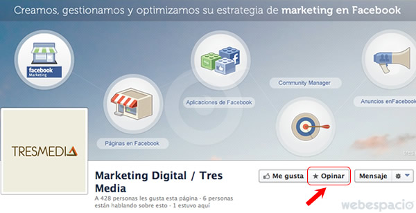 boton opinar en paginas de facebook