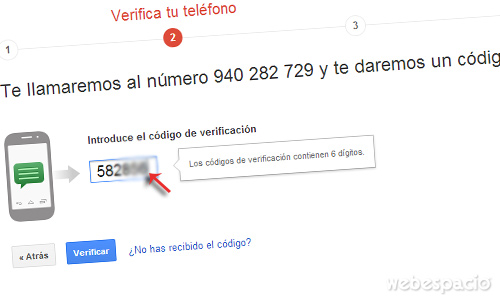 confirmar-telefono para verificar correo gmail en dos pasos