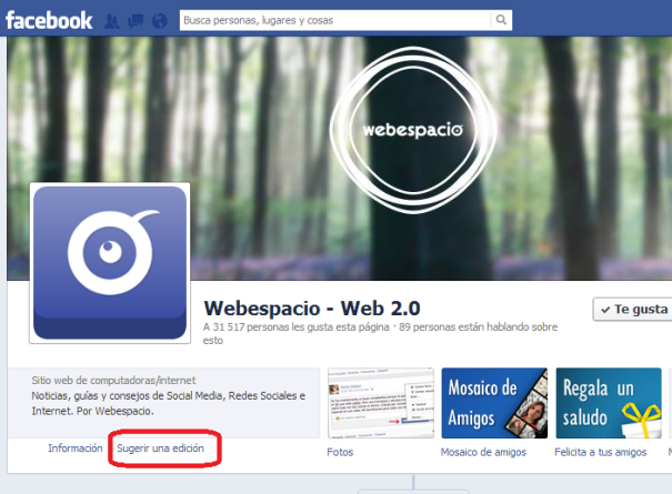 sugerir edicion de pagina de facebook