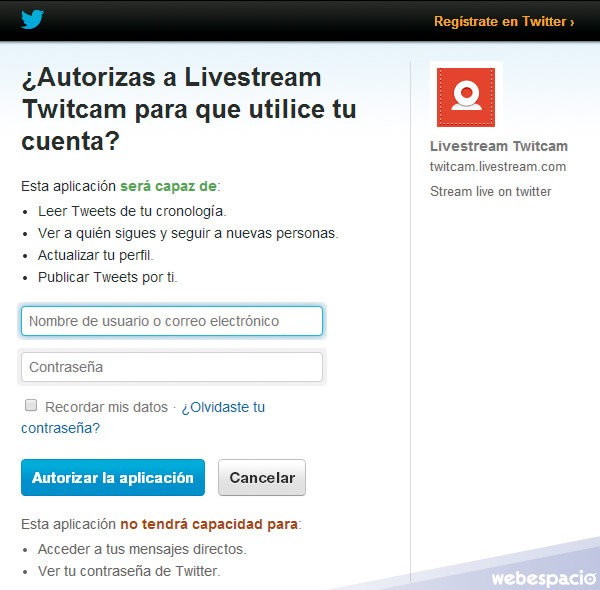 vincular twitter con twitcam