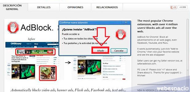 Eliminar publicidad de navegador web: Chrome, Firefox 