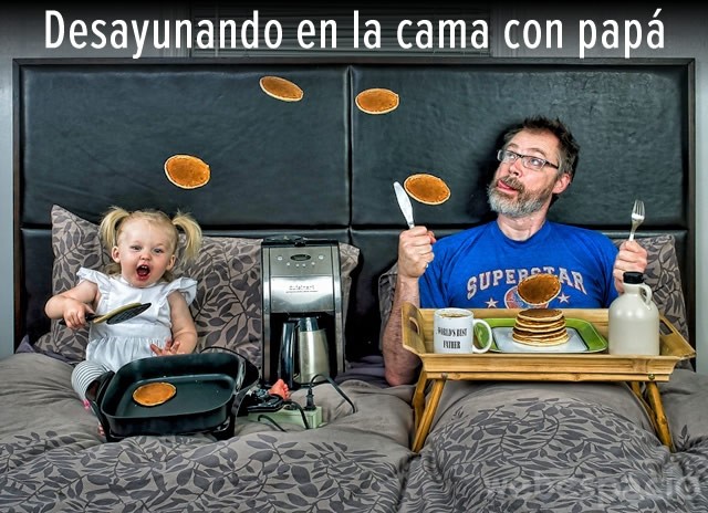 desayunando cama papa