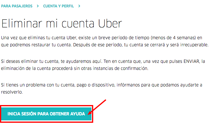 eliminar cuenta uber