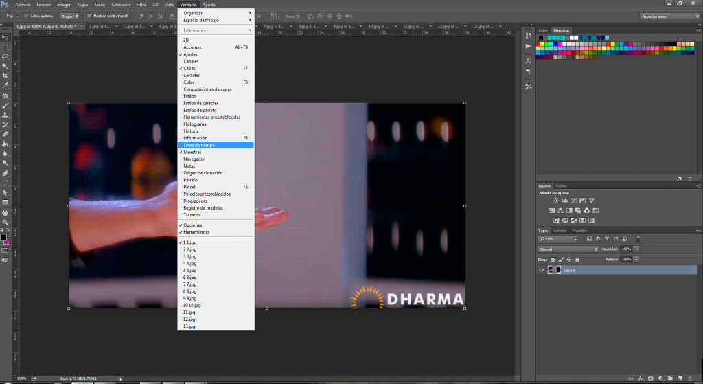 linea tiempo del gif en photoshop